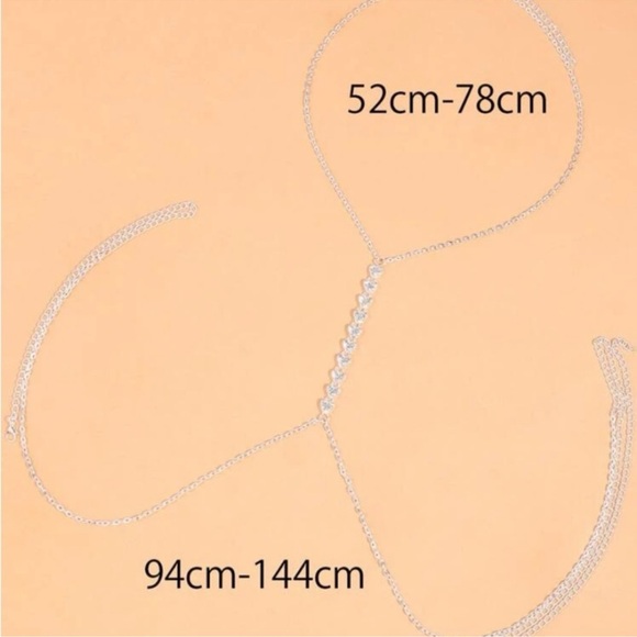 Silver Heart Zircon Body Chain, Elegant, Classy, Minimalist, Punk - Picture 4 of 4